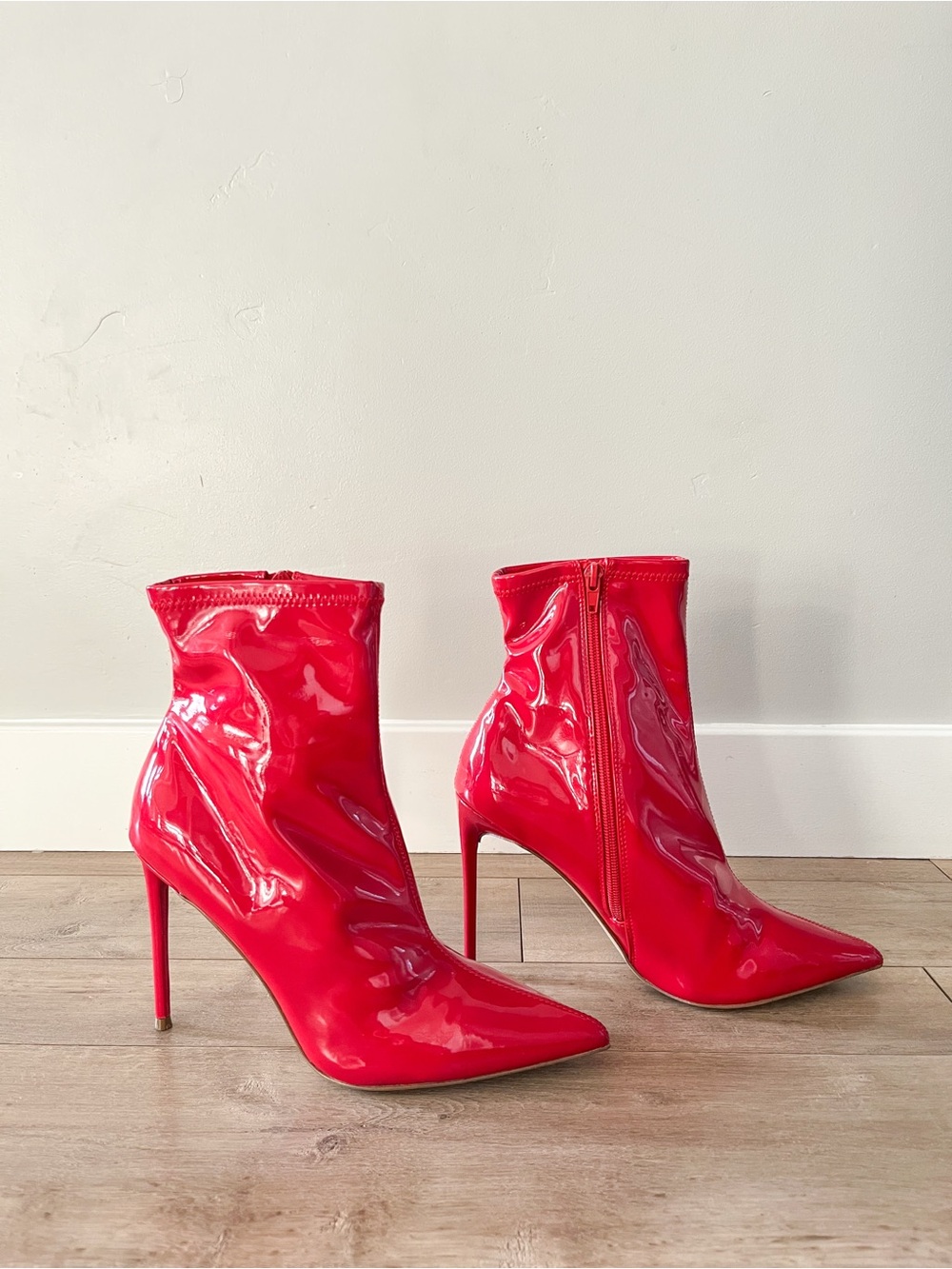 Steve Madden Red Patent Pointed-Toe Stiletto Ankle Boots